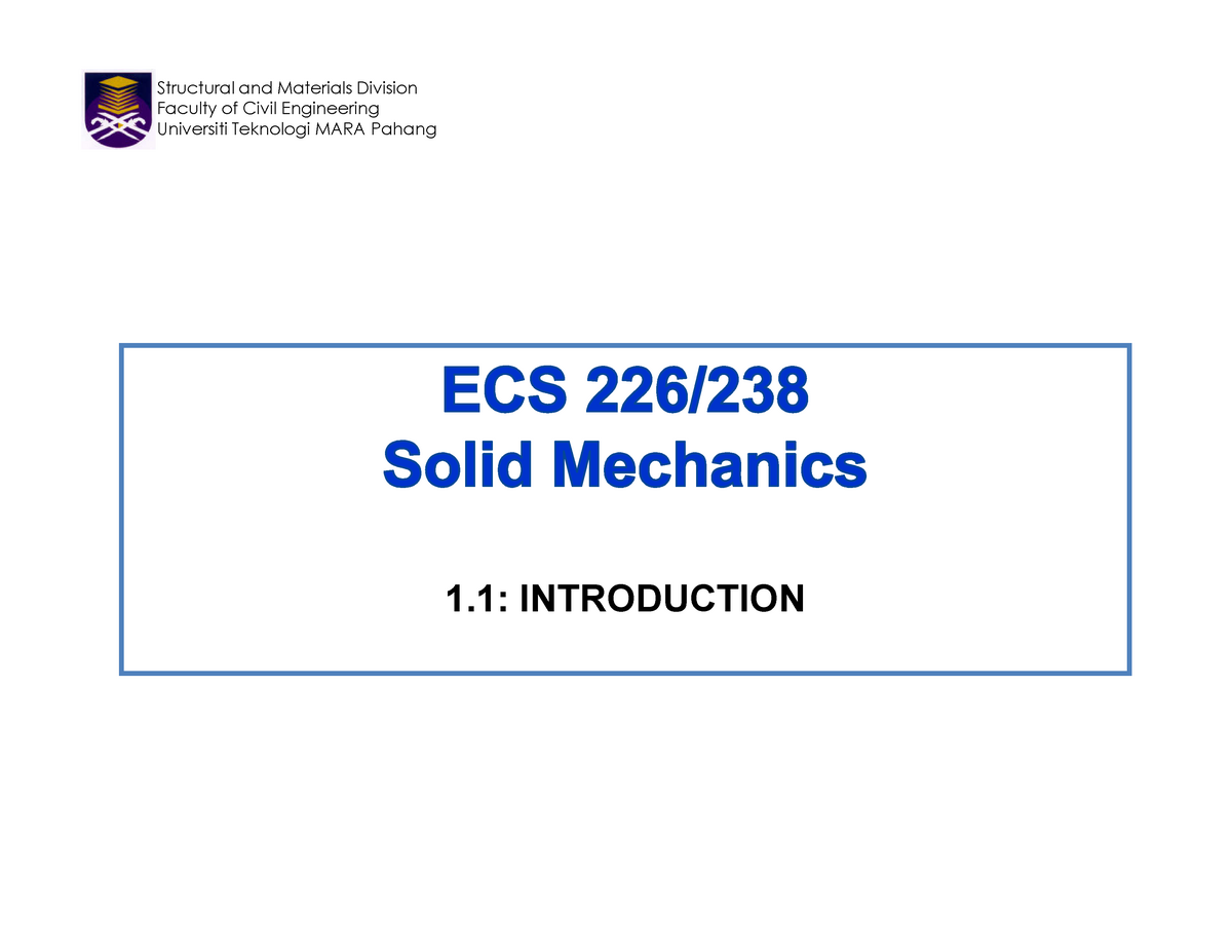 Chapter 1.1 - Introduction SOLID MECHANICS - Structural And Materials ...