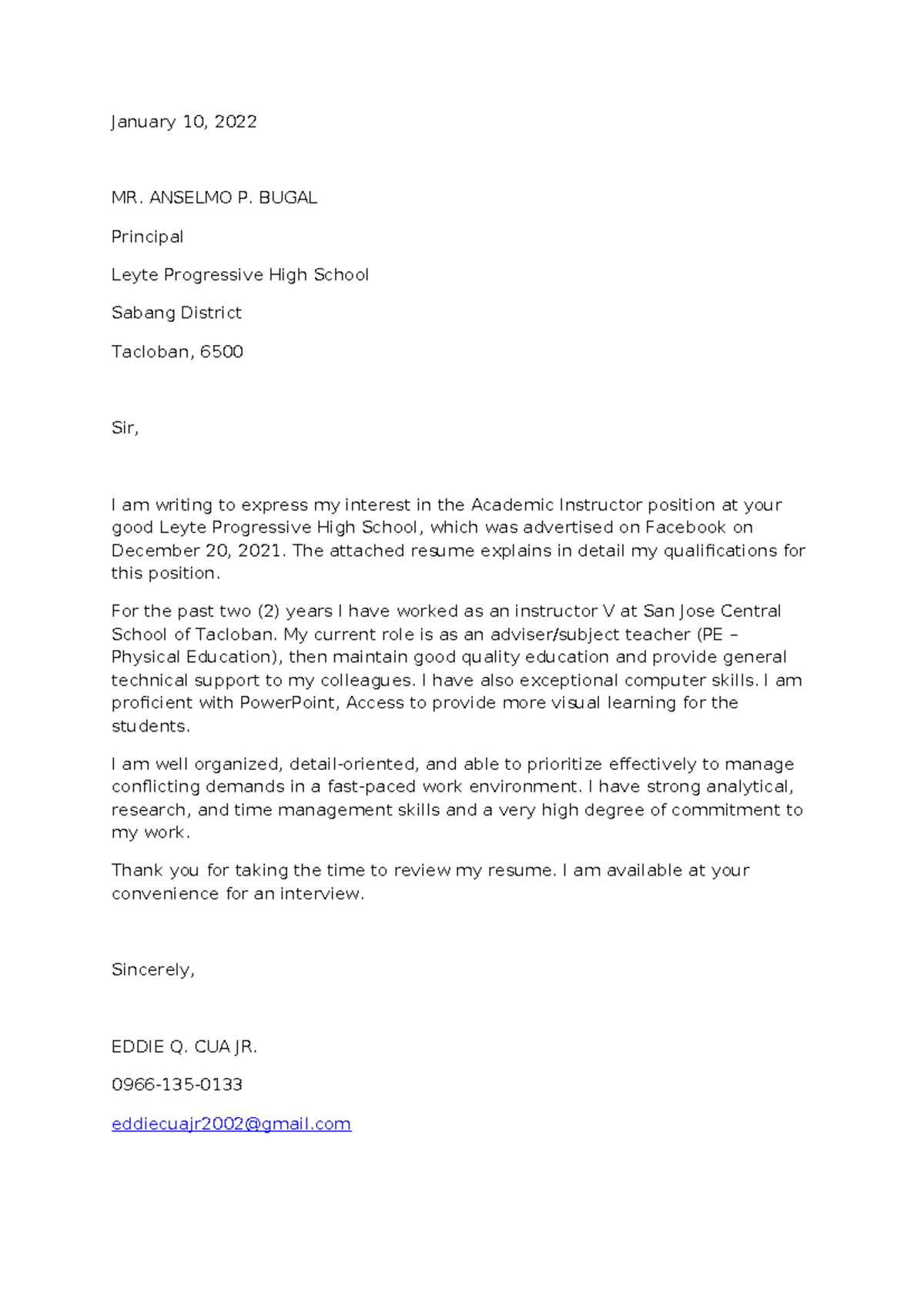 Mail merge - assignment - January 10, 2022 MR. ANSELMO P. BUGAL ...