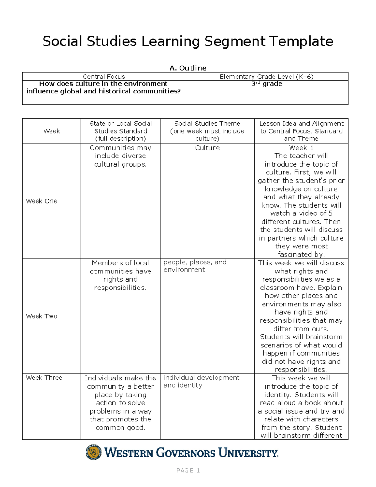 Social Studies Learning Segment Template copy - Outline Central Focus ...