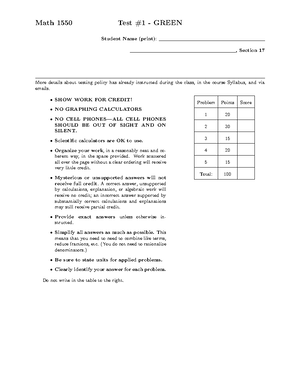 1550 Quiz 5 - Practice problems from previous exam. - This quiz will be ...