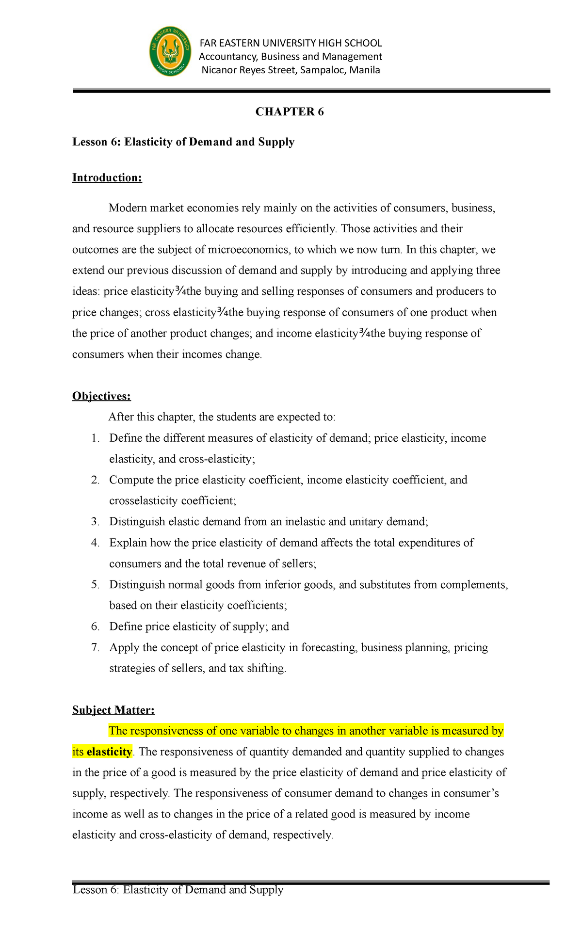 Lesson 6 Elasticity of Demand and Supply - Accountancy, Business and ...