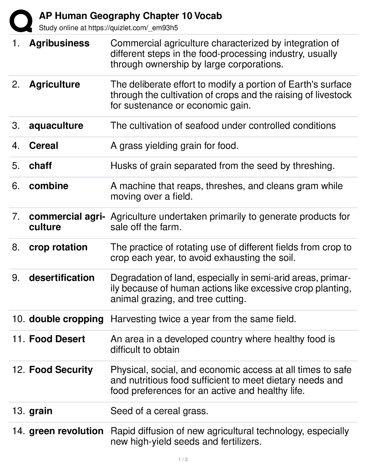 Rizzologyunderstudies - AP Human Geography Chapter 10 Vocab Study ...