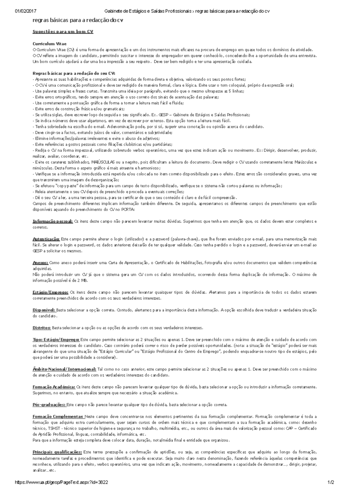 Gabinete de Estágios e Saídas Profissionais › regras básicas para a ...
