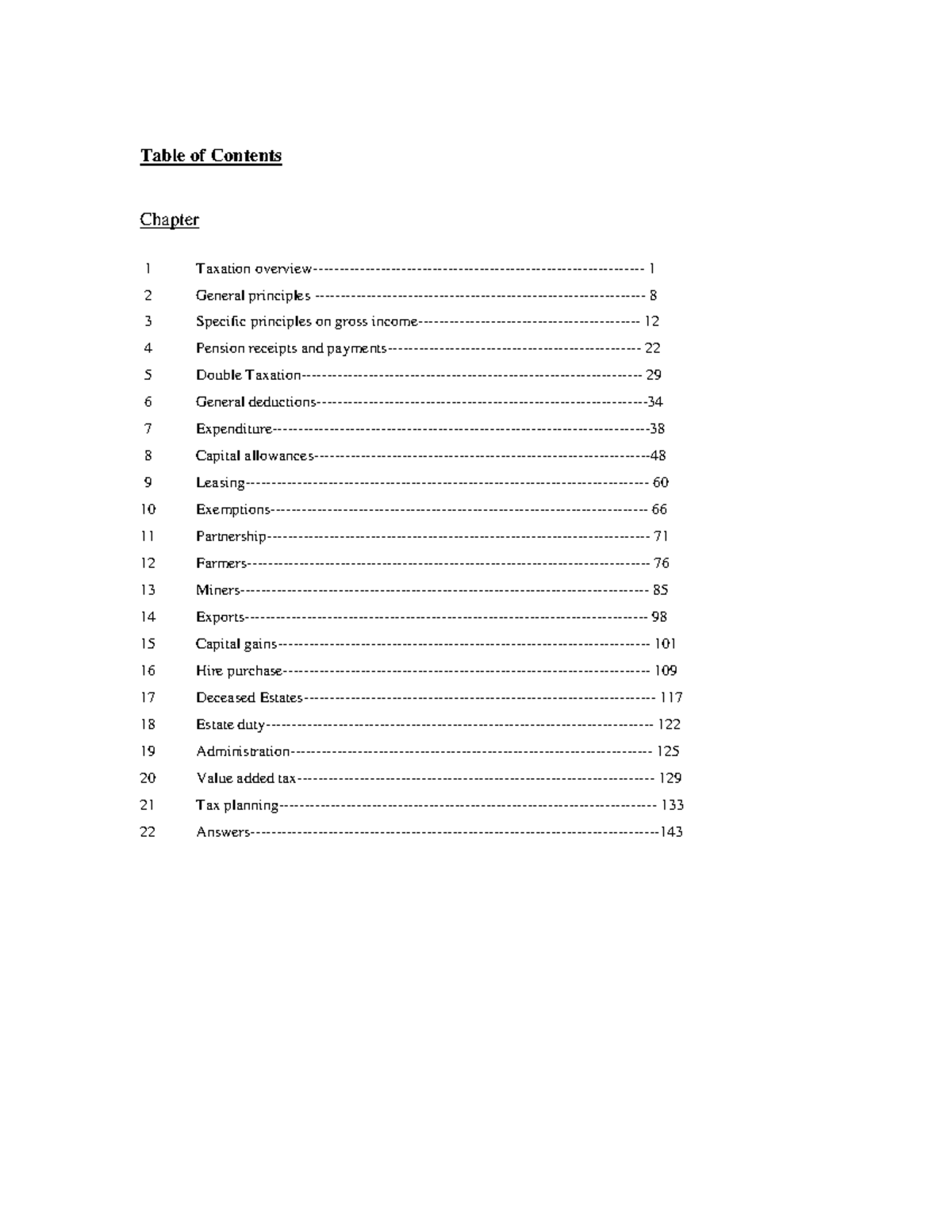 Tax Textbook Table of Contents 1 Taxation overview Chapter 2 General principles 3 Specific