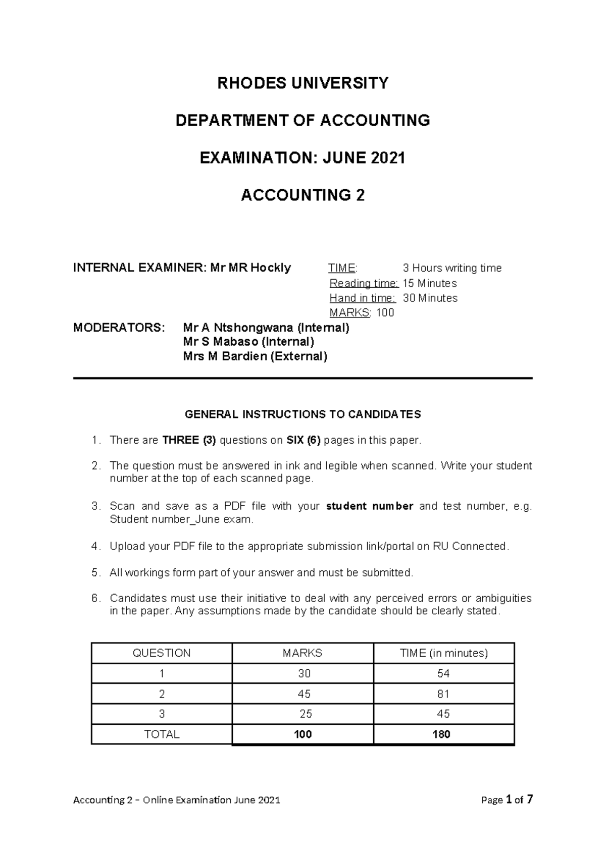 Acc 2 June 2021 Q - Past Exam Paper for practice for Acc 2 - RHODES ...