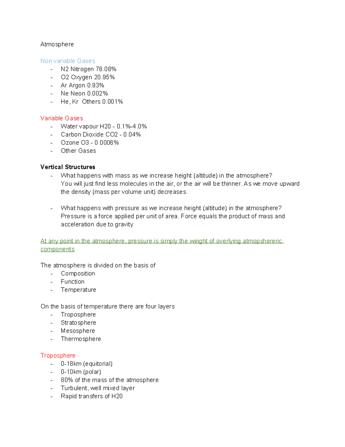Geo Lecture 09 28 - Atmosphere Non variable Gases - N2 Nitrogen 78% ...