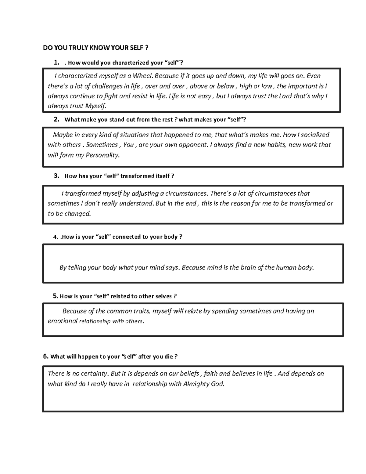 Ethics Module 2 (Notes) - DO YOU TRULY KNOW YOUR SELF? 1.. How would ...