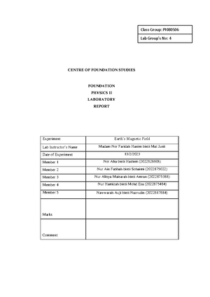 LAB Report Refraction AND Reflection Group 5 - CENTRE OF FOUNDATION ...