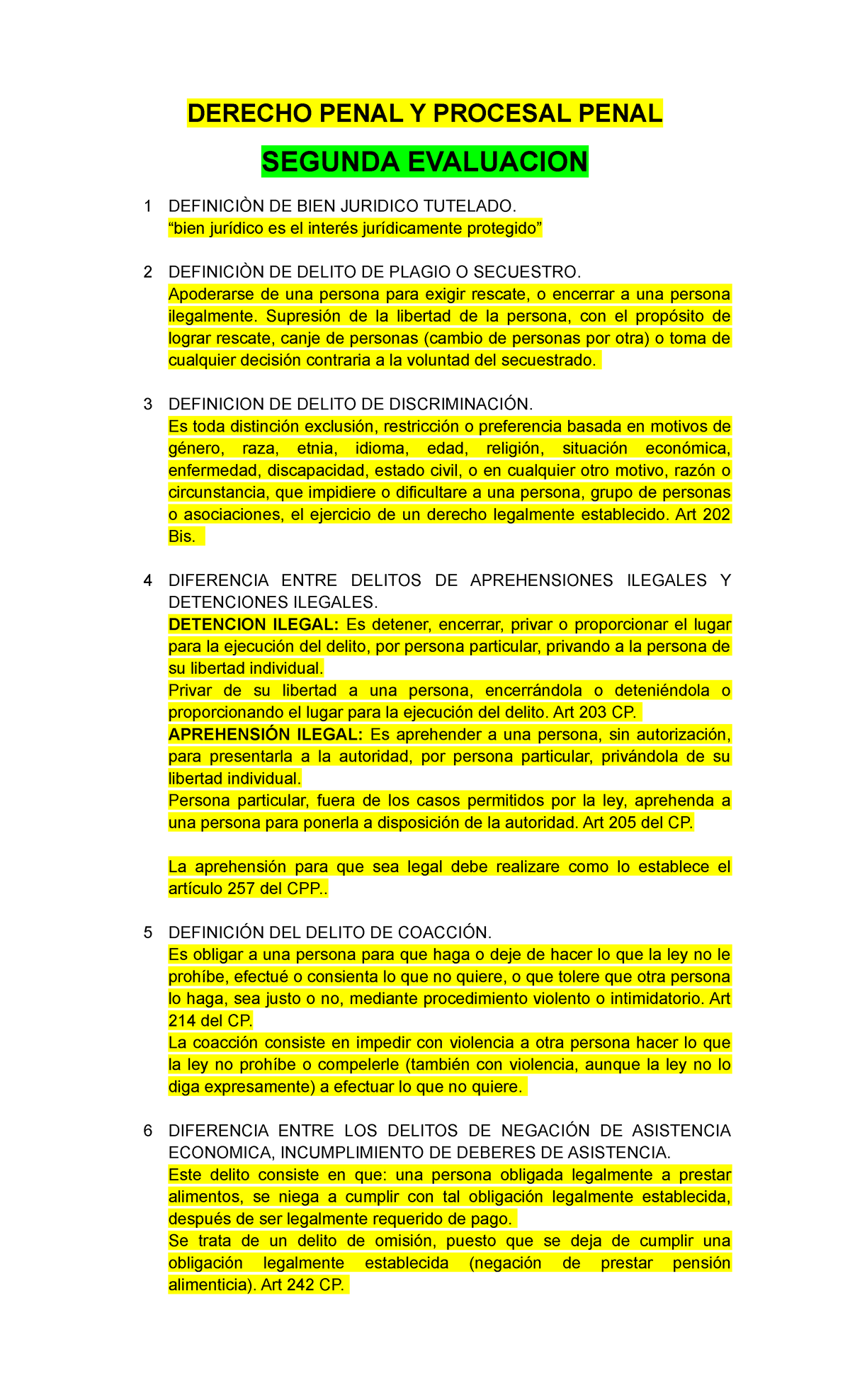 Cuestionarios Penal Y Ambiental - DERECHO PENAL Y PROCESAL PENAL ...