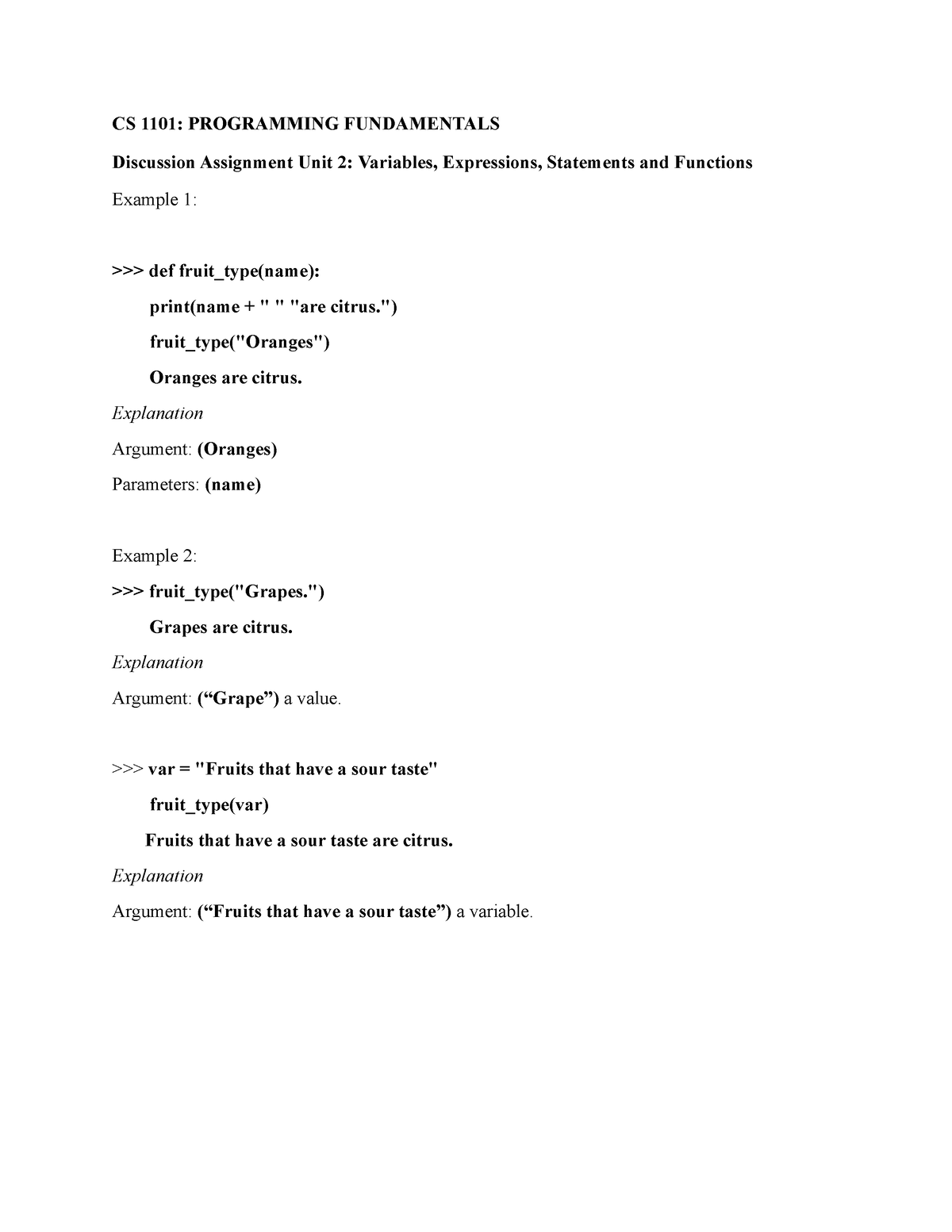 Discussion Assignment Unit 2 - CS 1101: PROGRAMMING FUNDAMENTALS ...