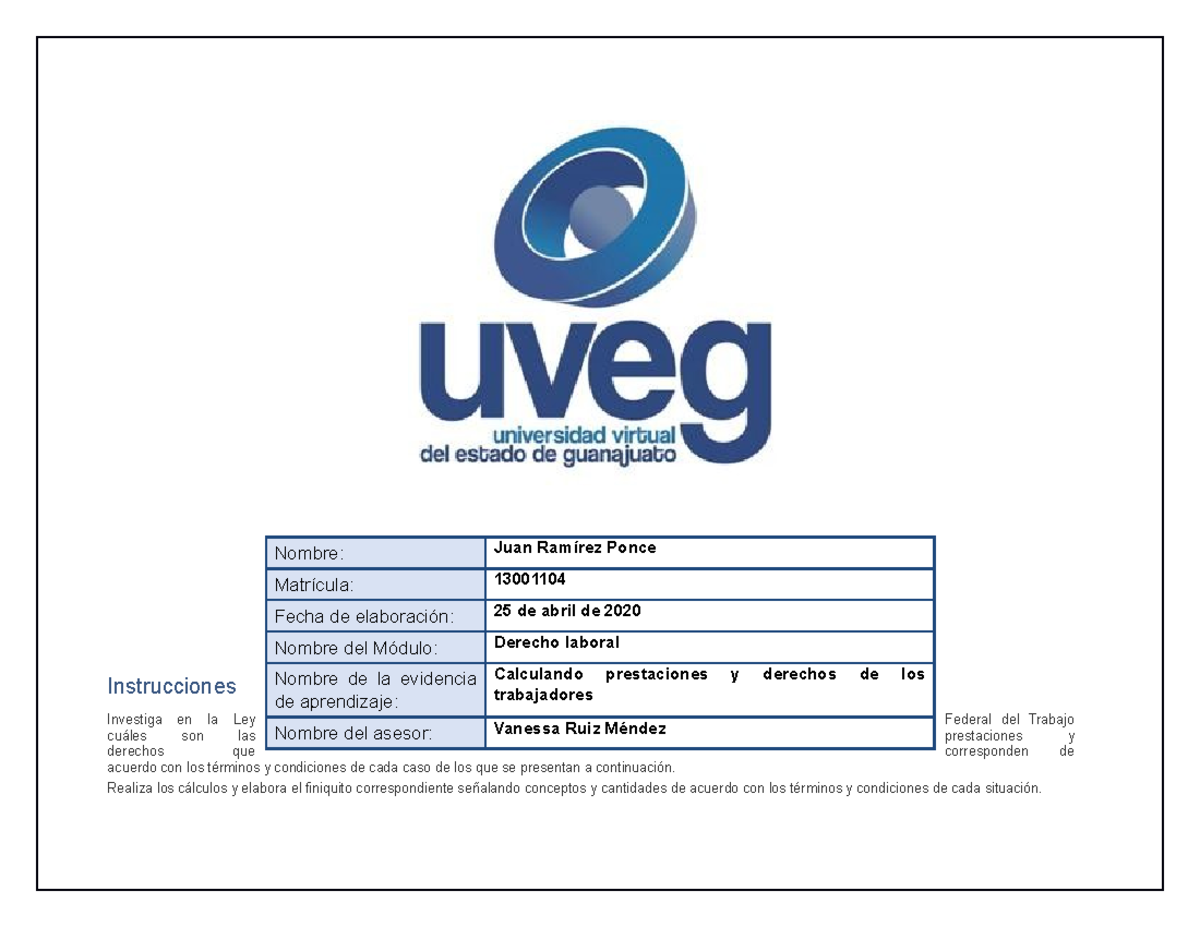 Calculando Prestaciones Y Derechos De Los Trabajadores Uveg