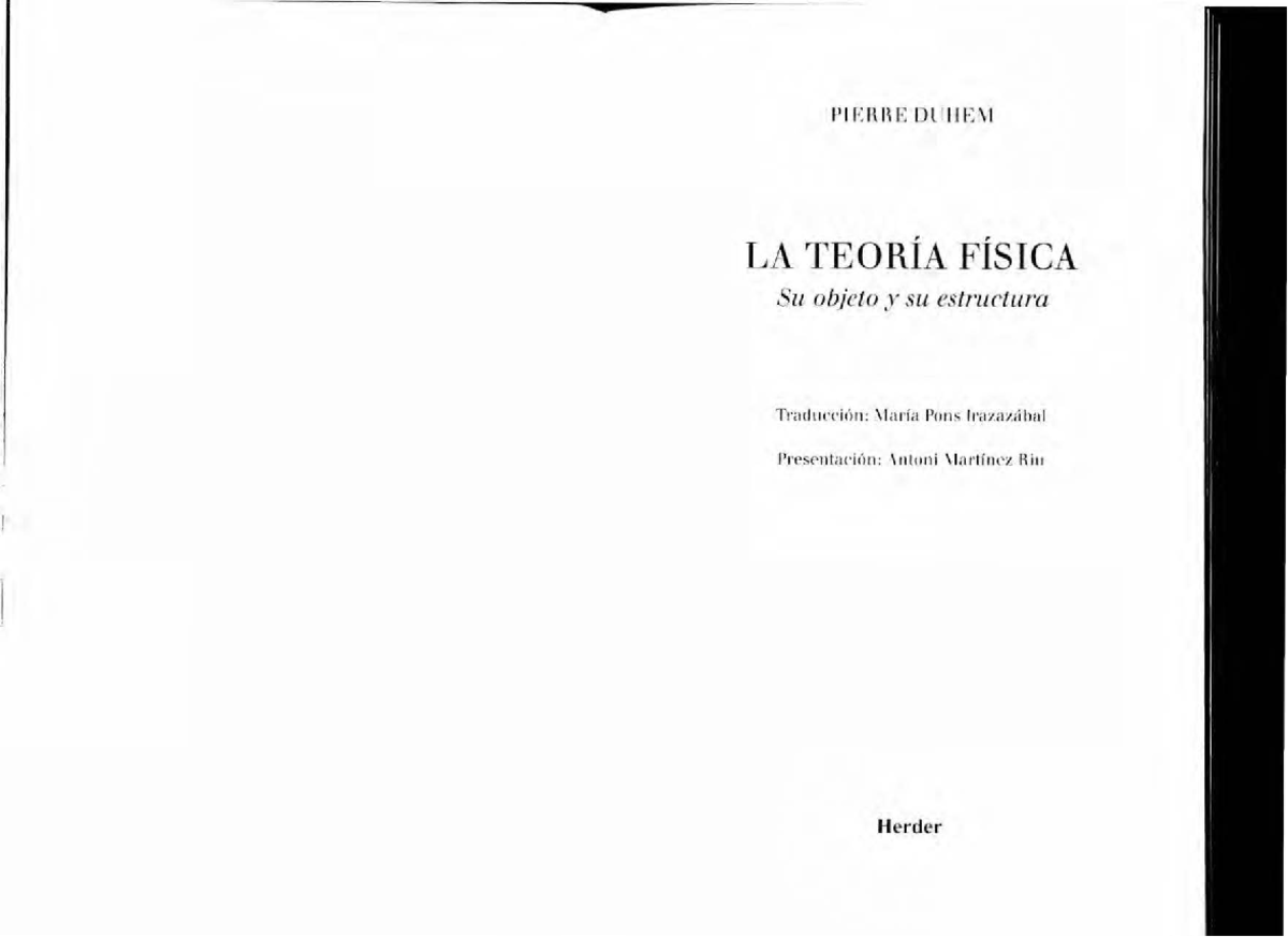 1. Duhem 2003 La teoría física - PI E HH E Dl ll E \ LA TEORÍA FÍSICA S ...