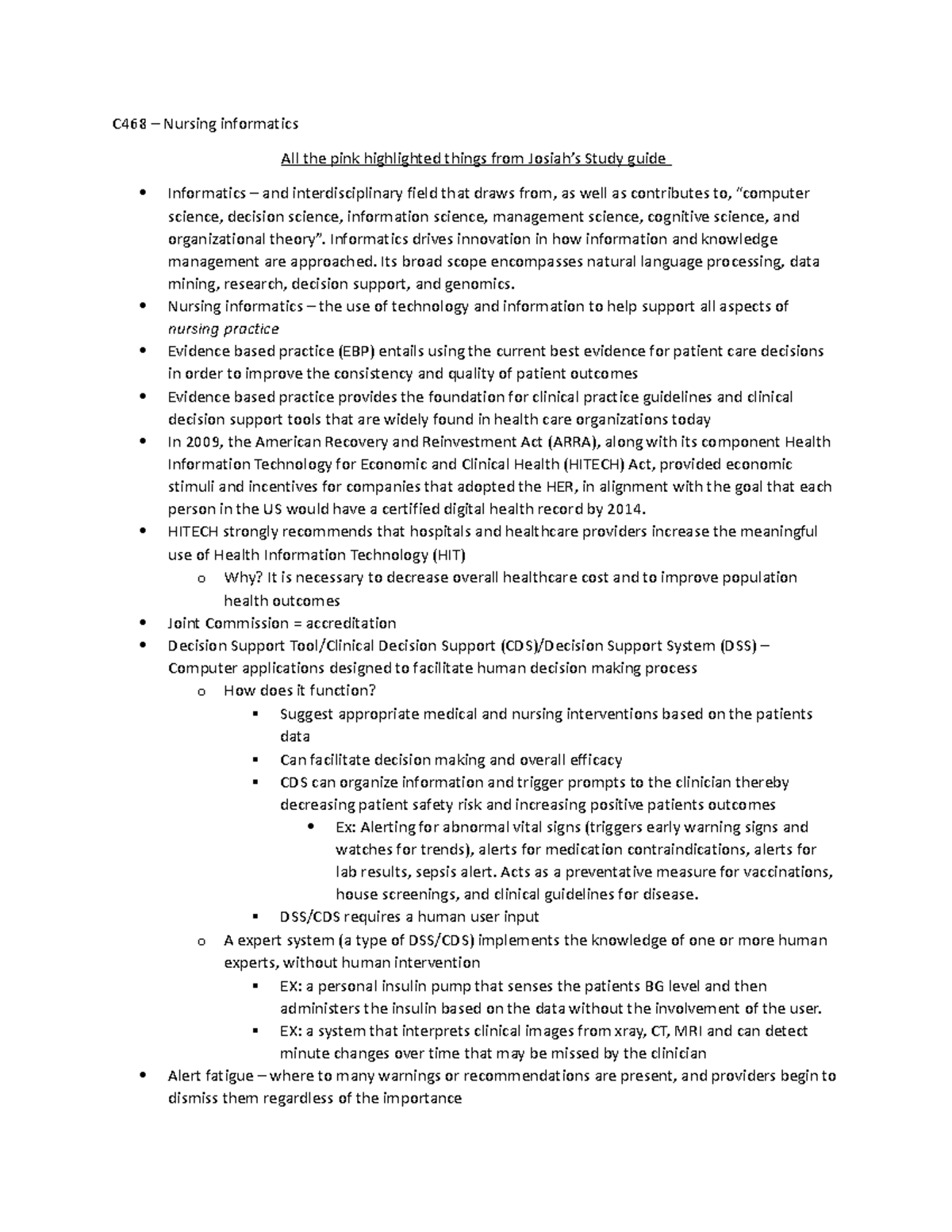 C468 pink highlights - C468 – Nursing informatics All the pink ...