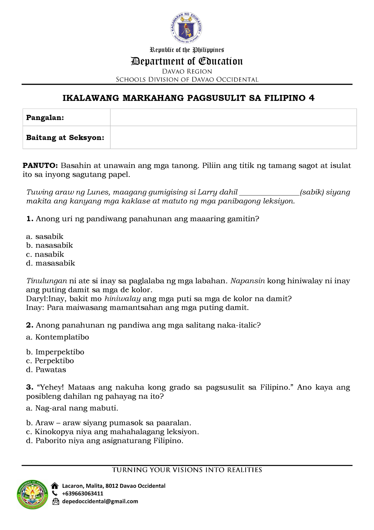 Grade-4 TQ-2 - ARALING PANLIPUNAN TEST QUESTIONAIRE - Department Of ...