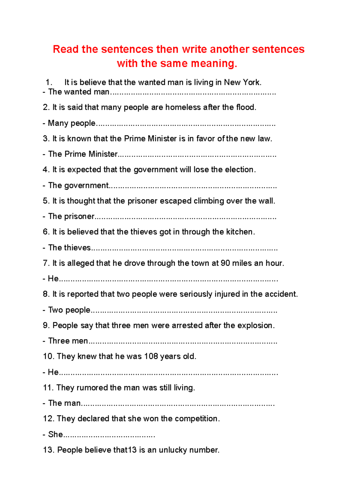 Baitap Anh - fgzeag - Read the sentences then write another sentences ...