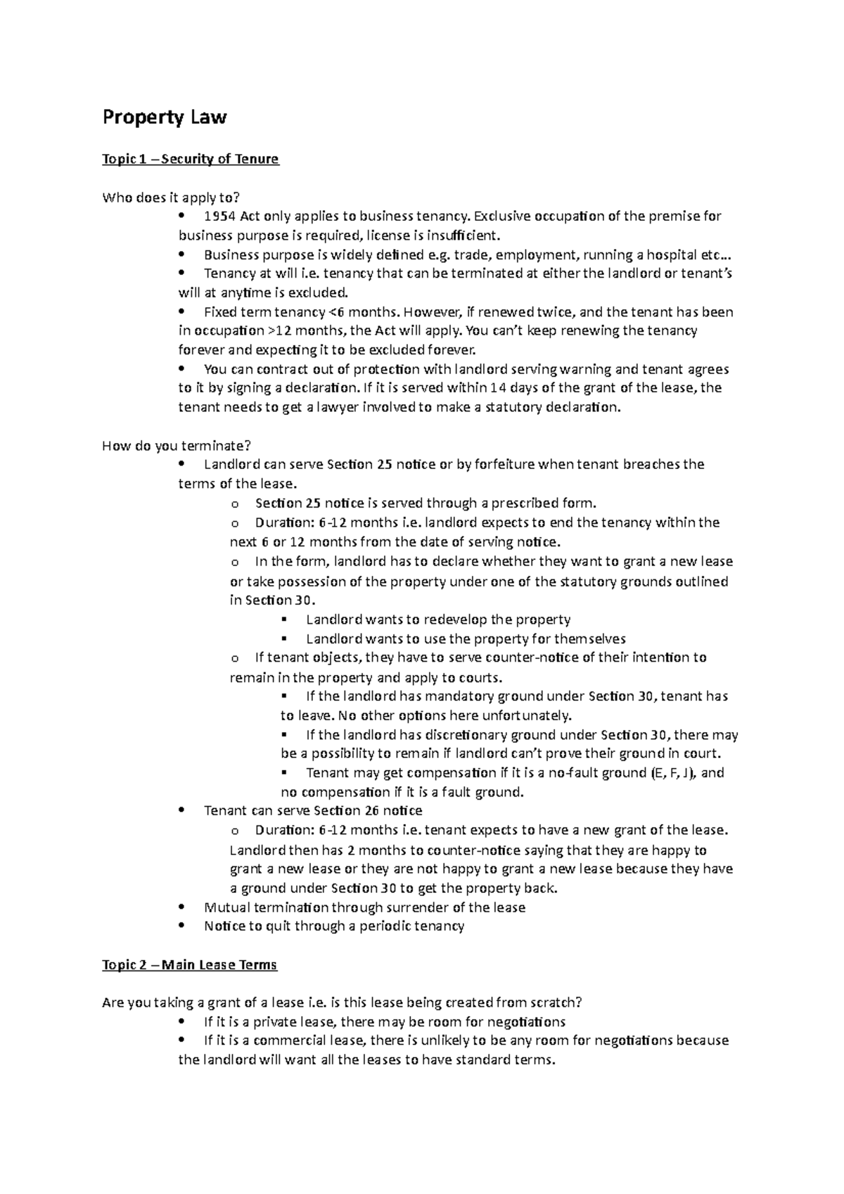 Notes Property SQE1 Knowledge Refresher Property Law Topic 1