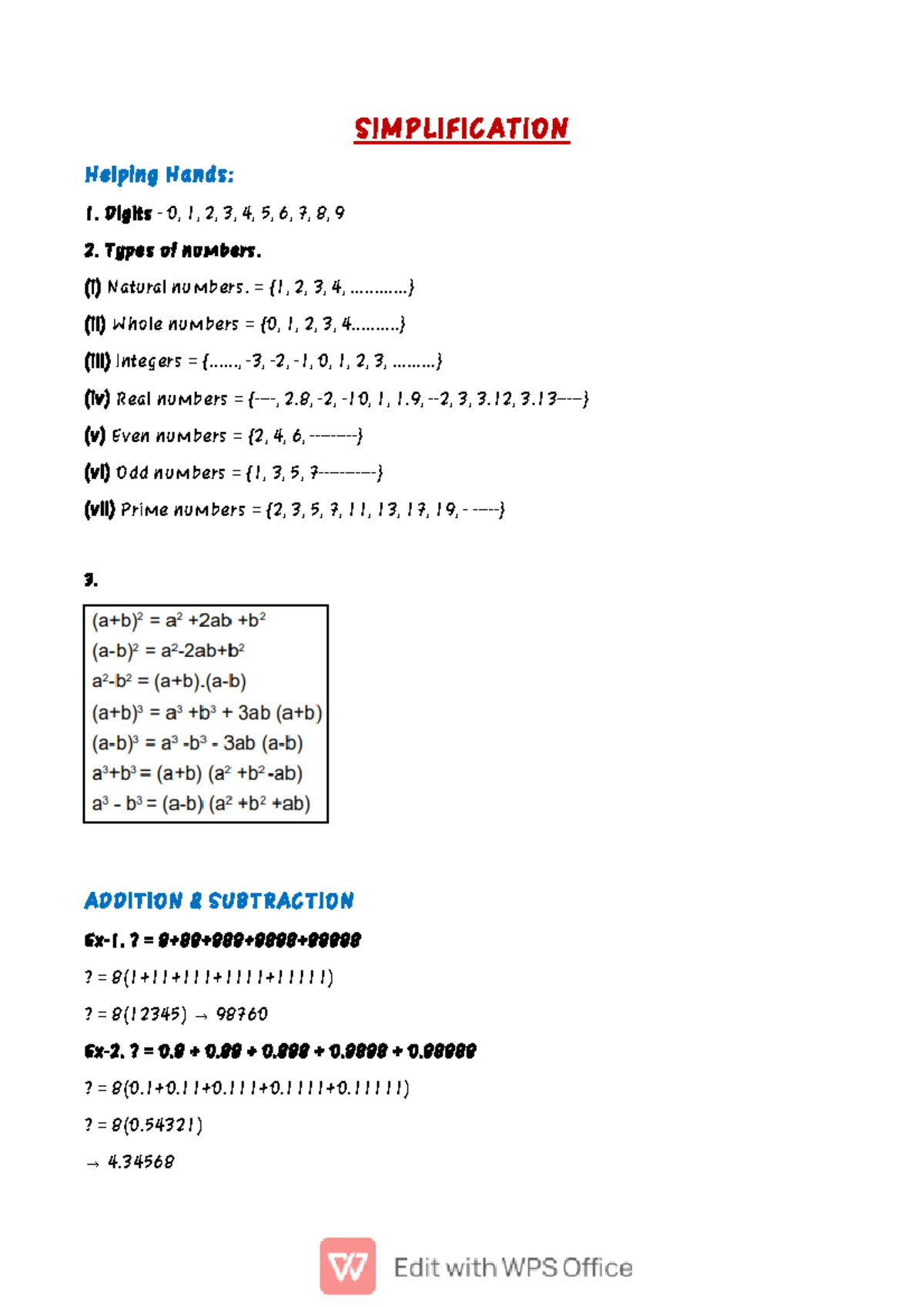 Simplification - Practical questions - SIMPLIFICATION Helping Hands ...