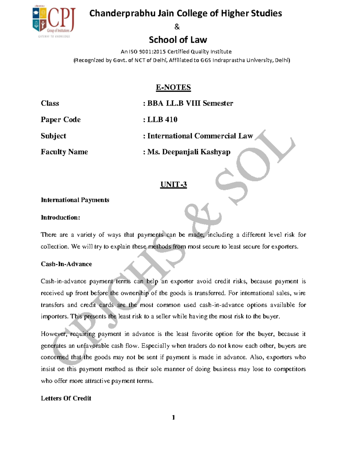 Unit-3 ICL-E-Notes- Bballb - & School of Law An ISO 9001:2015 Certified ...