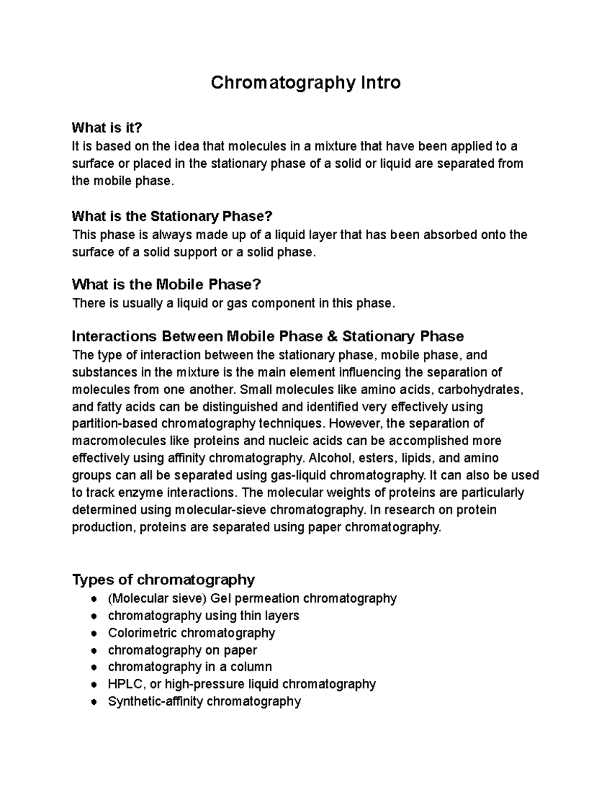 Chemistry Chromatography Chromatography Intro What is it? It is