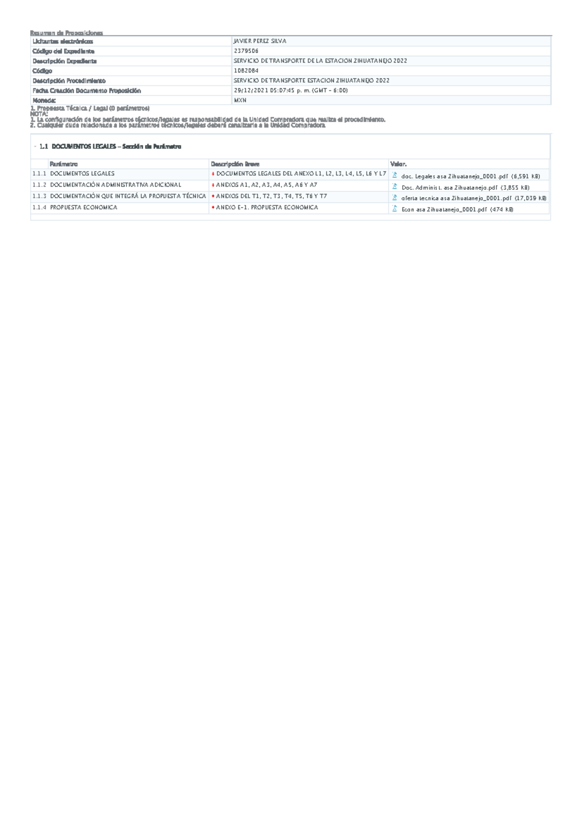 Technical Envelope Summary - Resumen de Proposiciones Licitantes ...