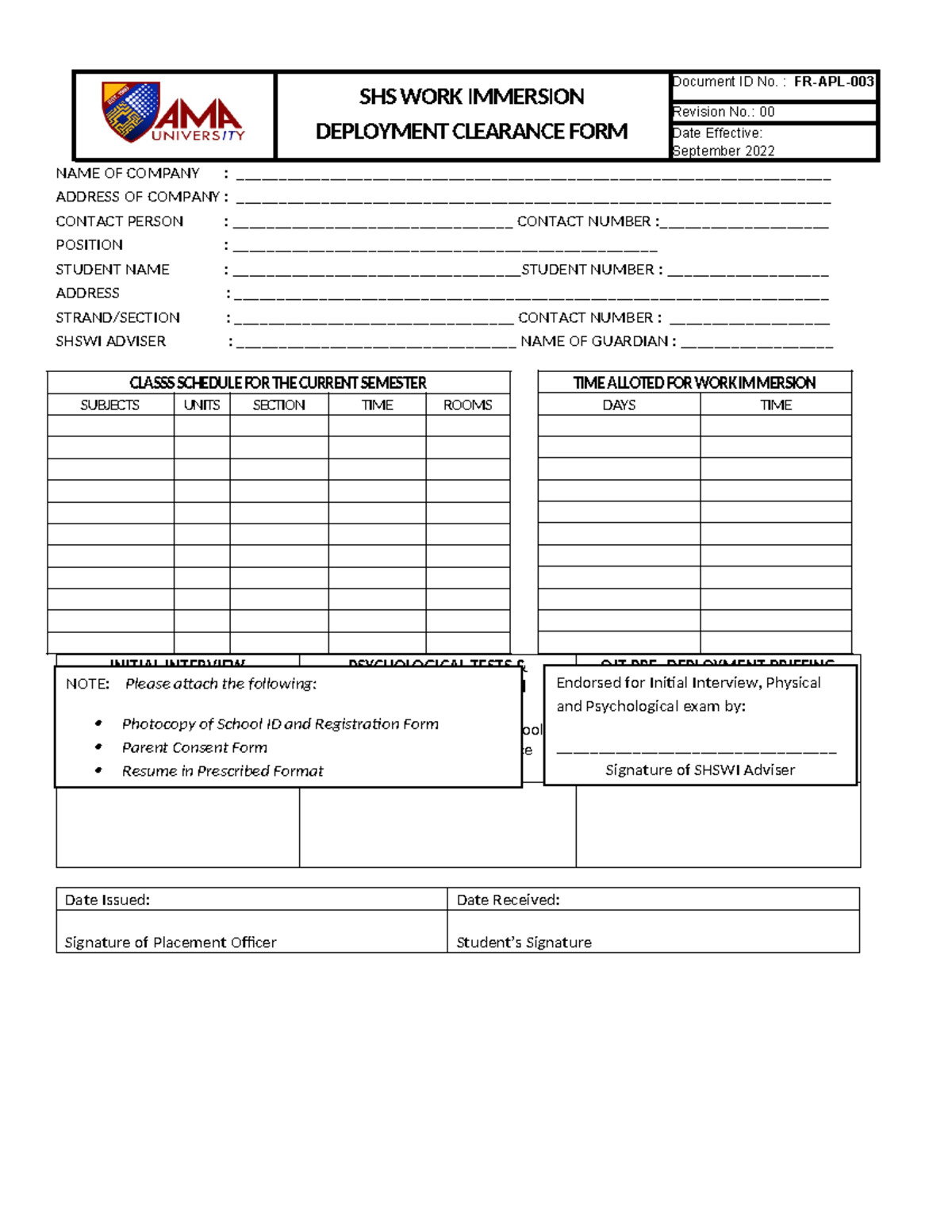 Shswi Deployment Clearance FORM2023-2024 - NAME OF COMPANY : - Studocu