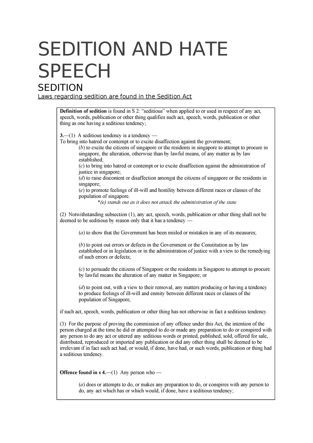 Sedition And Hate Speech Law454 Smu Studocu