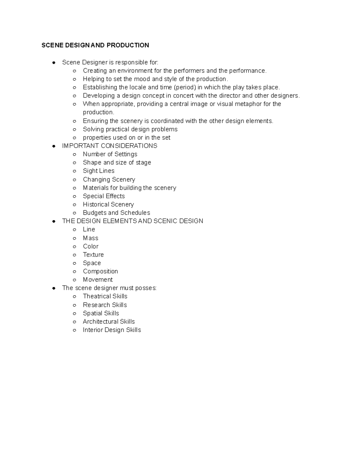 TA 150 Notes 5 - Scene Design AND Production - SCENE DESIGN AND ...