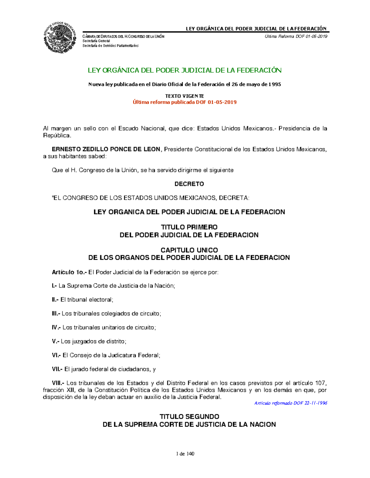 Ley Org Nica Del Poder Judicial De La Federaci N C Mara De Diputados