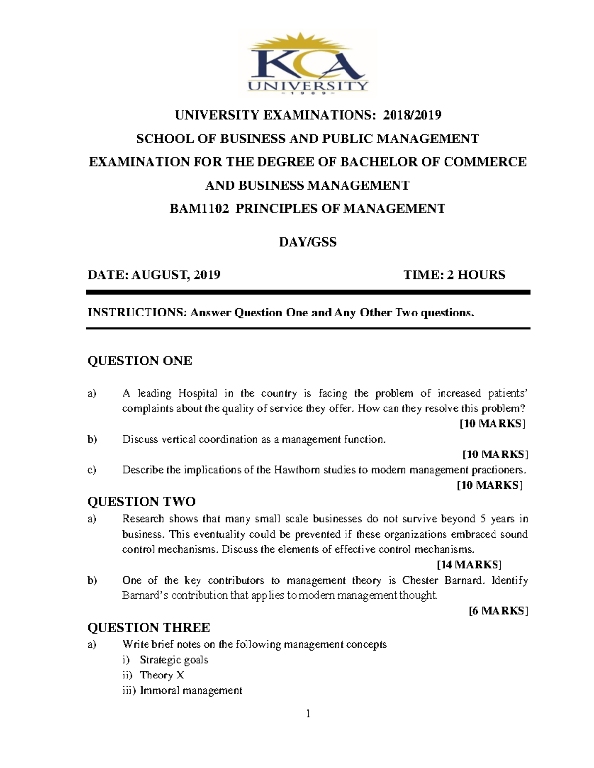 BAM1102 Principles OF Managementa by Dr.stephen Mcodhiambo 1