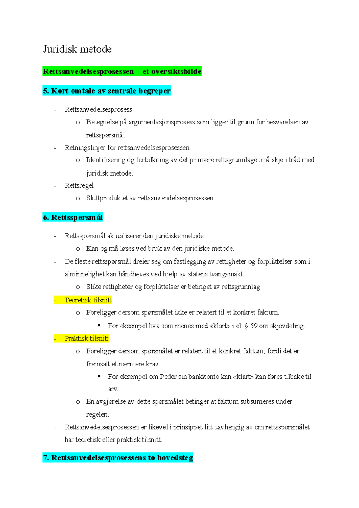 Juridisk Metode I Notater - Juridisk Metode Rettsanvedelsesprosessen ...