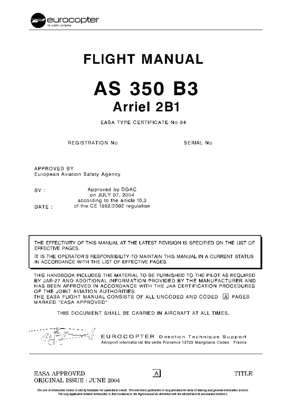 FLM00 - MANUAL DE VUELO AS350 B3 (1) - a AS 350 B3 Arriel 2B EASA ...