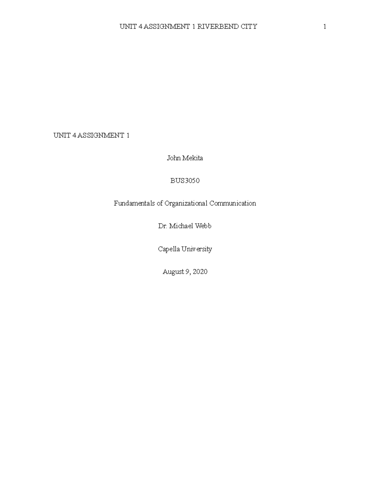 Unit 4 Assignment 1 BUS3050 - UNIT 4 ASSIGNMENT 1 John Mekita BUS ...