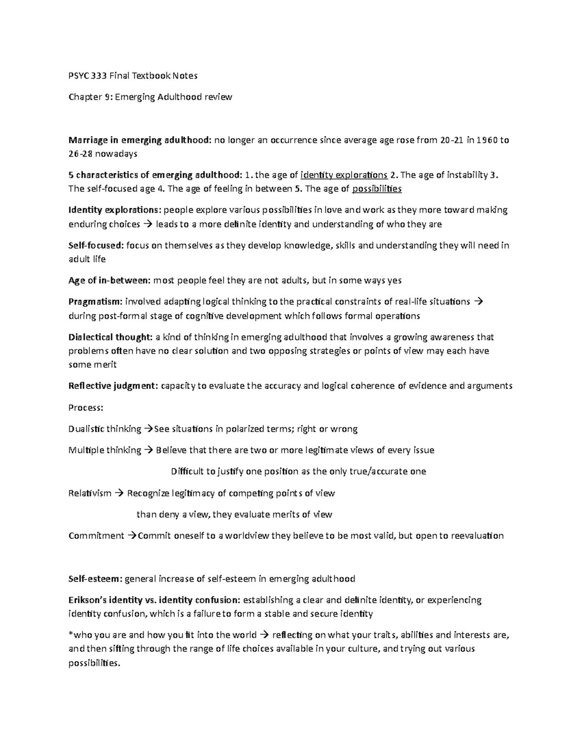 Psychology Final Exam: Emerging Adulthood and Young Adulthood - Studocu