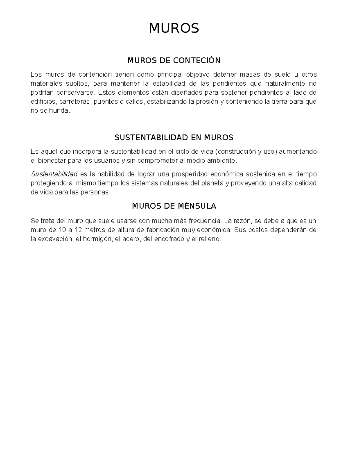 Lamina 1 Sustentabilidad EN Muros DE Conteción MUROS MUROS DE