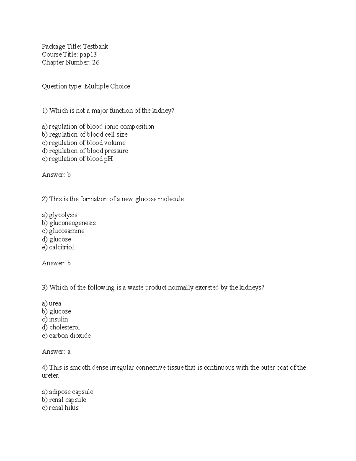 Bio 235 Ch26 - Test Bank Question And Answer - Package Title: Testbank 