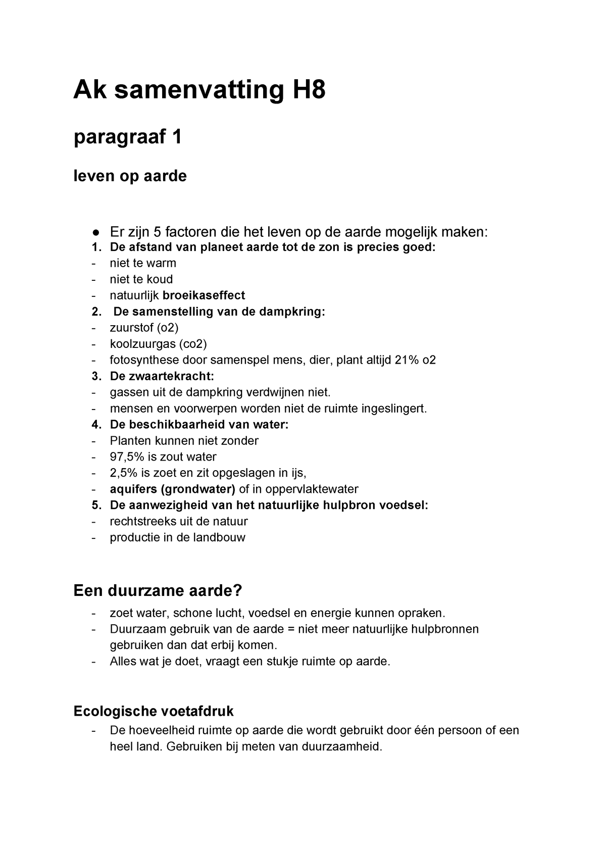 Ak Samenvatting H8 - Ak Samenvatting H Paragraaf 1 Leven Op Aarde Er ...