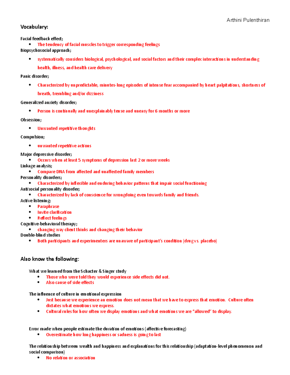 Exam 4 study guide - Lecture notes Exam 4 - Vocabulary: Facial feedback ...
