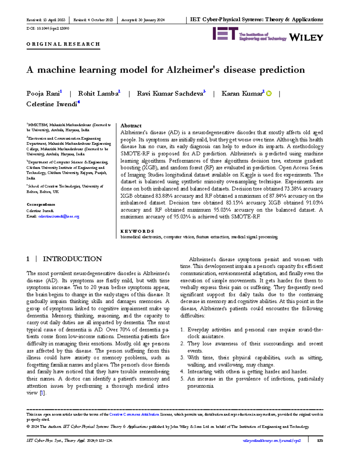 A machine learning model for Alzheimers disease p - Received: 13 April ...