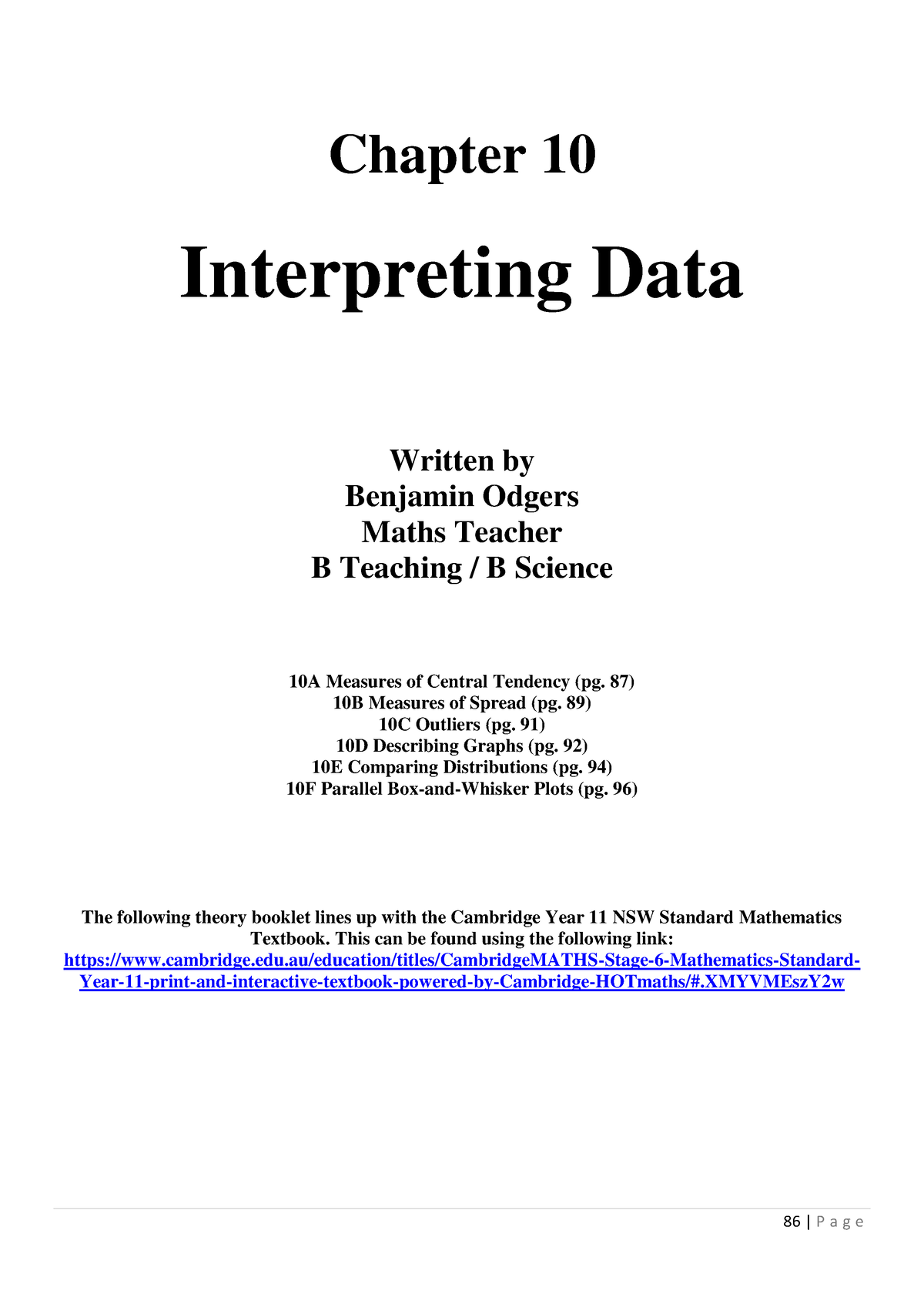 Chapter 10 Booklet V1 Maths Summary Chapter 10 Interpreting Data Written By Benjamin Odgers 8638