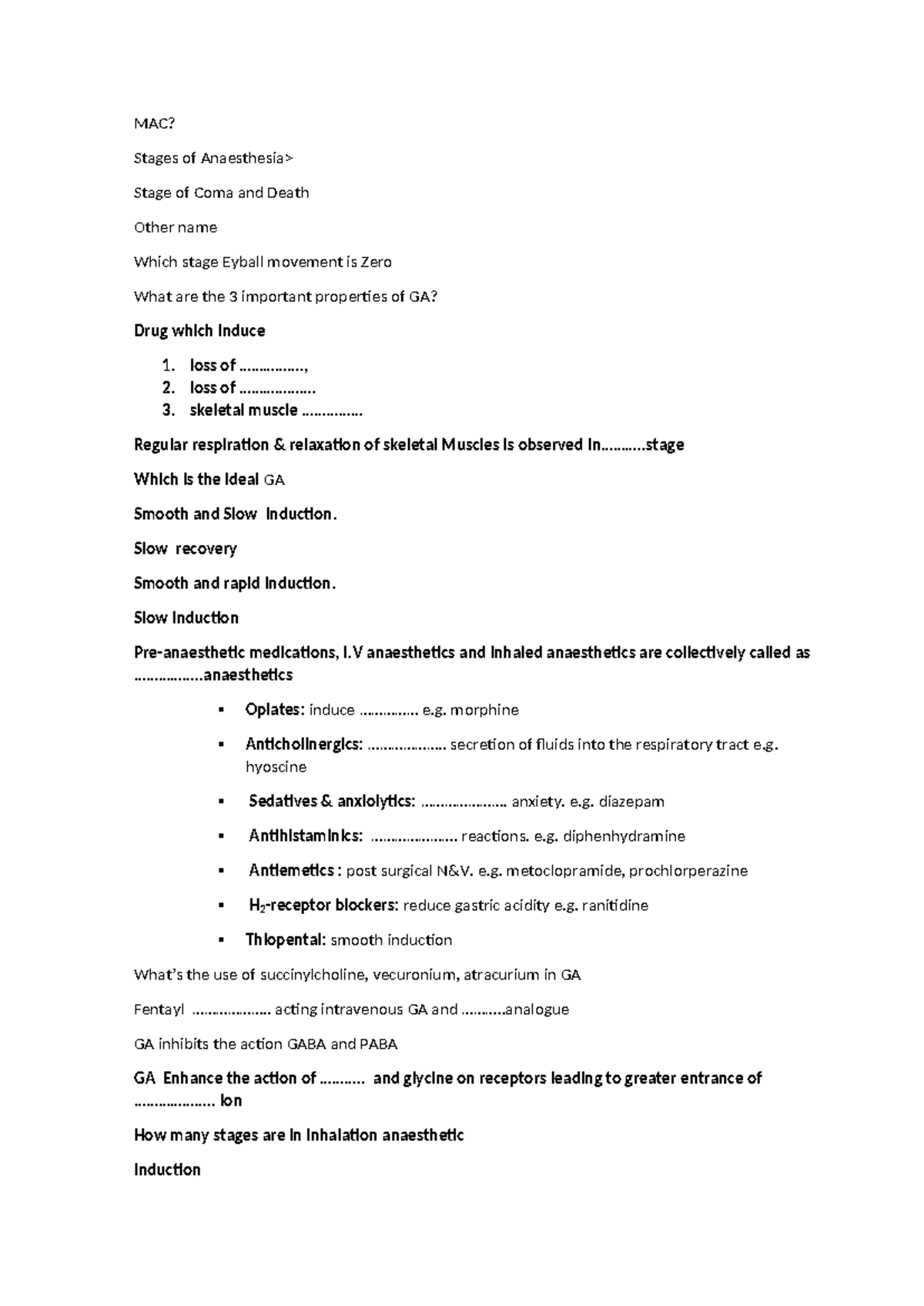 GA ONE Liner - MAC? Stages of Anaesthesia> Stage of Coma and Death ...