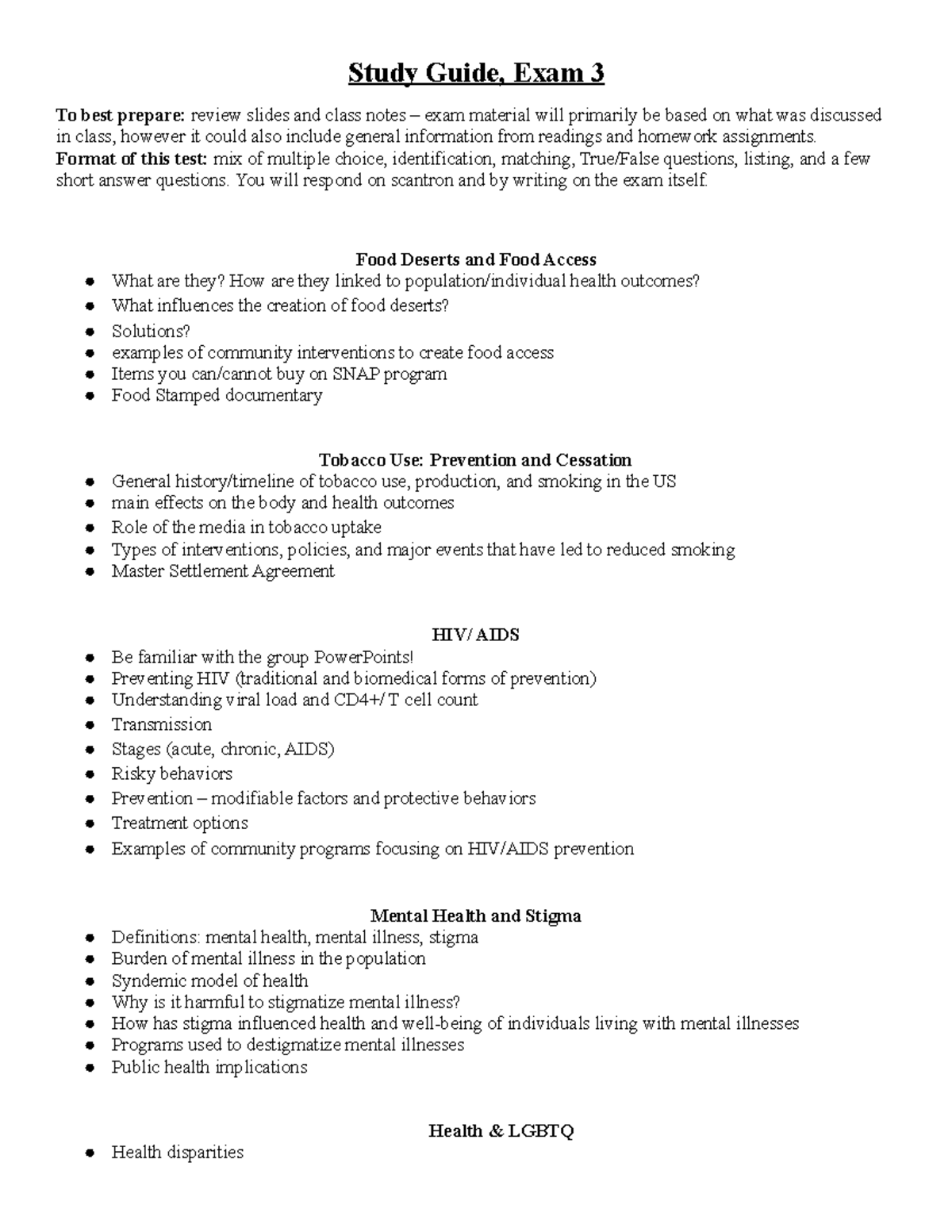 Study Guidefor Exam 3 - Study Guide, Exam 3 To best prepare: review ...