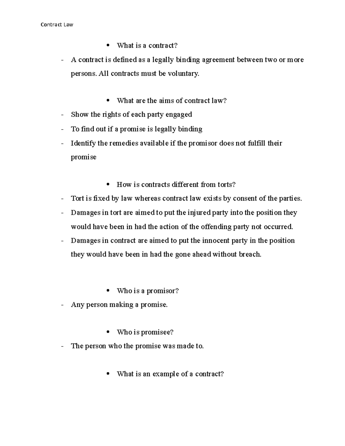 Contract Law Notes (Auto Recovered) - What is a contract? A contract is ...