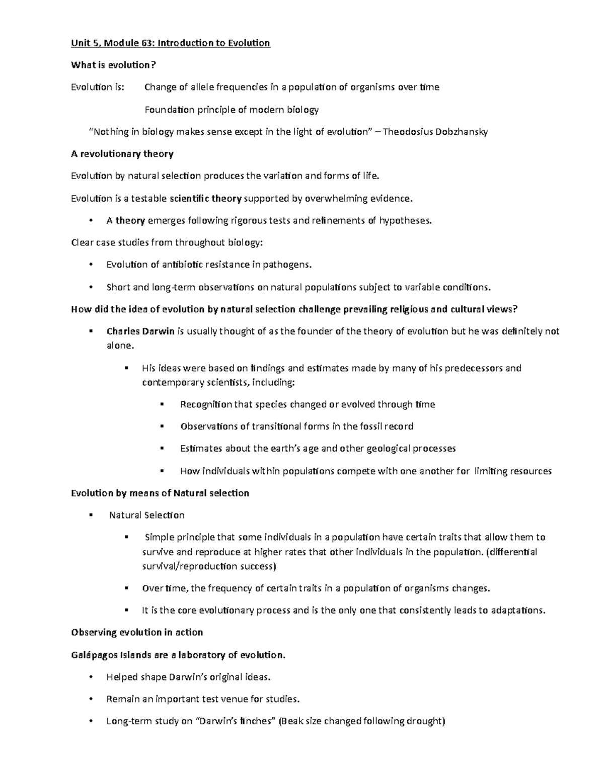 Bio 1407 Modules 63 and 64 - Unit 5, Module 63: Introduction to ...