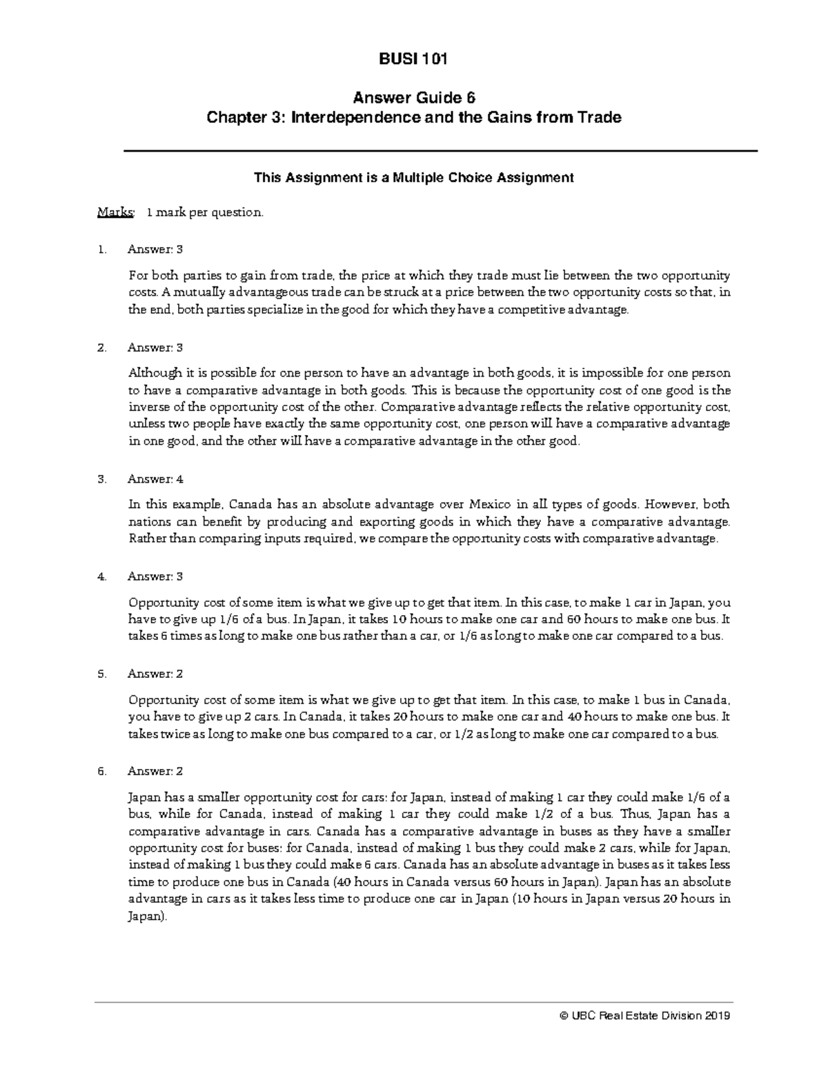 Busi101 Assignment 6 Answer Guide Ubc Real Estate Division 2019