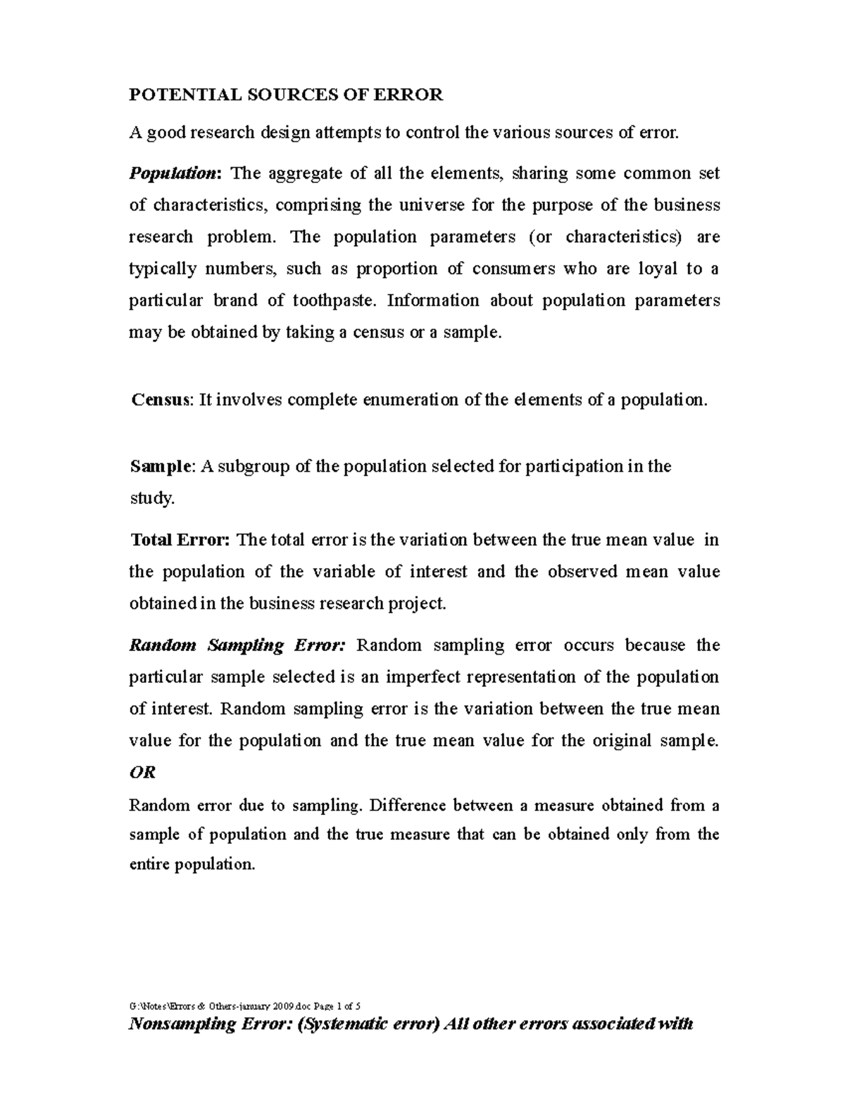 Sources of Errors March 2021 - POTENTIAL SOURCES OF ERROR A good ...