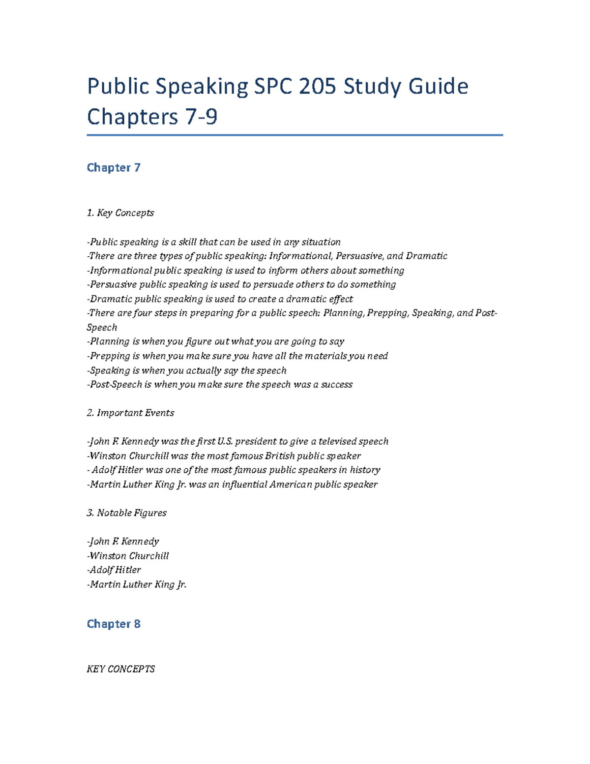Public Speaking SPC 205 Study Guide Chapters 7-9 - Public Speaking SPC 205 Study Guide Chapters ...