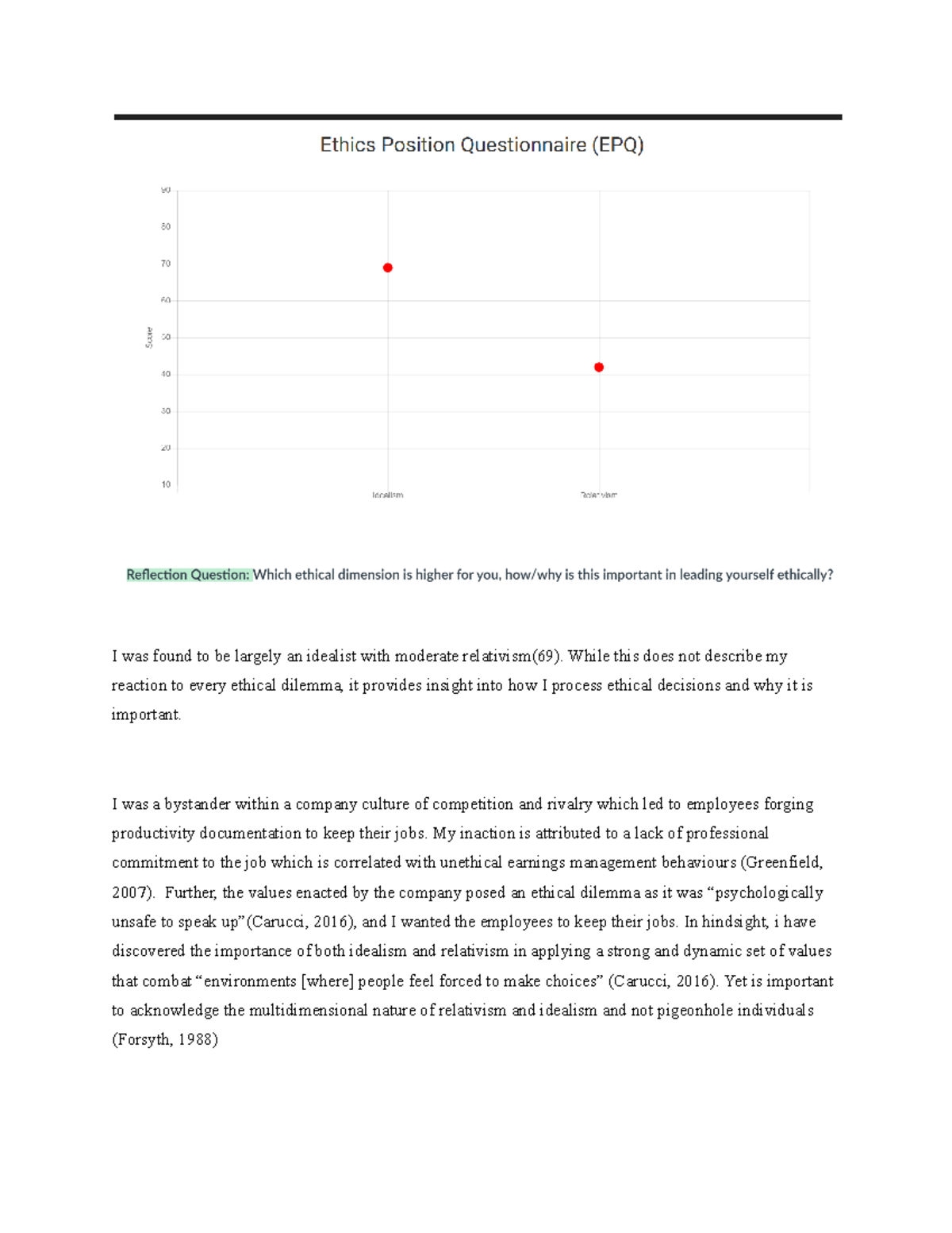 Module 4 Reflection - I was found to be largely an idealist with ...