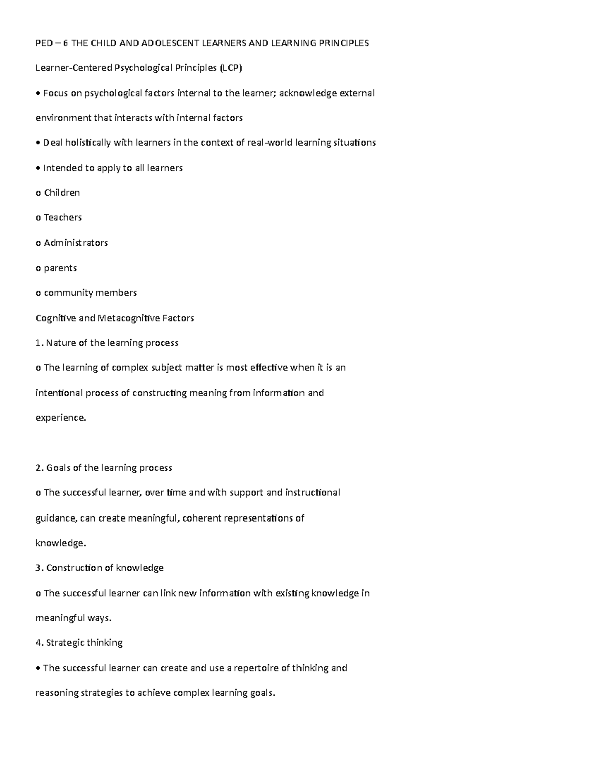 Learner 1 - ukjk - PED – 6 THE CHILD AND ADOLESCENT LEARNERS AND ...