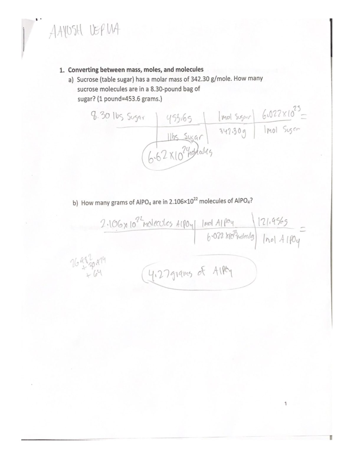 1. Converting Between Mass, Moles, And Molecules - CHEM253 - Studocu