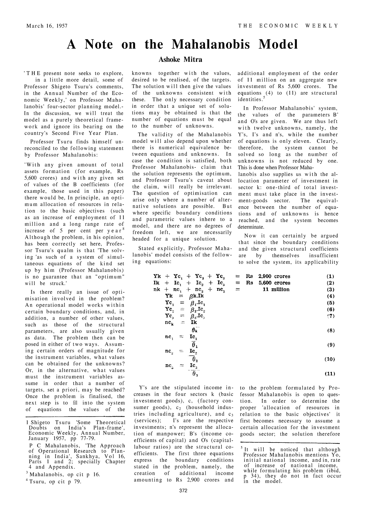 A note on the mahalanobis model - Economics - Delhi University - Studocu